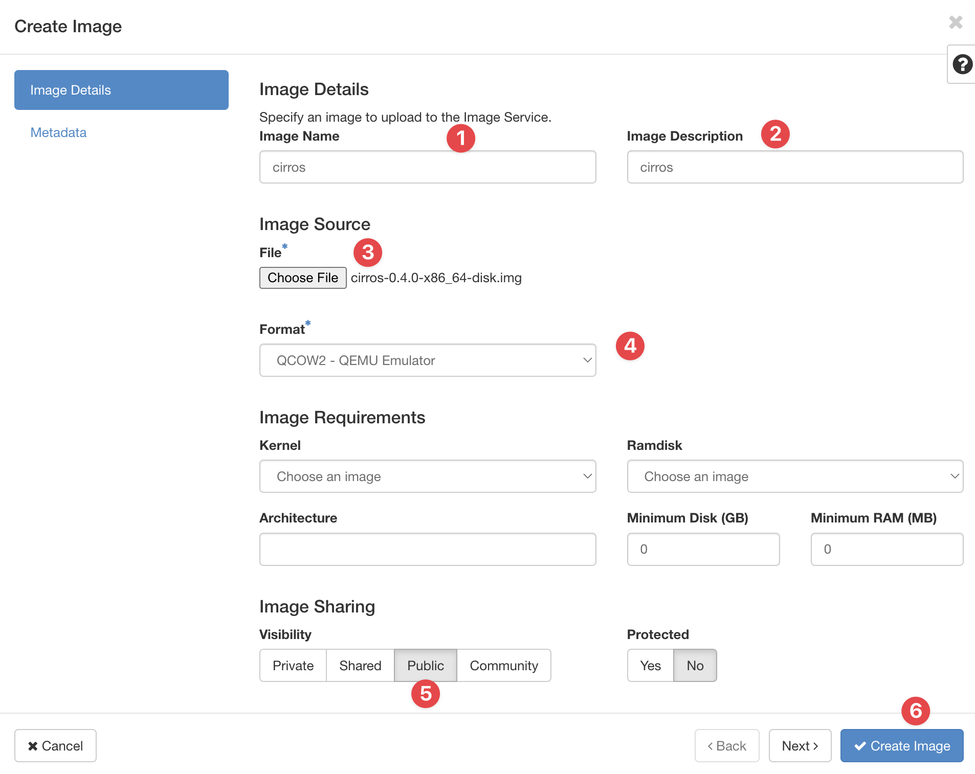 OpenStack Create Images Details
