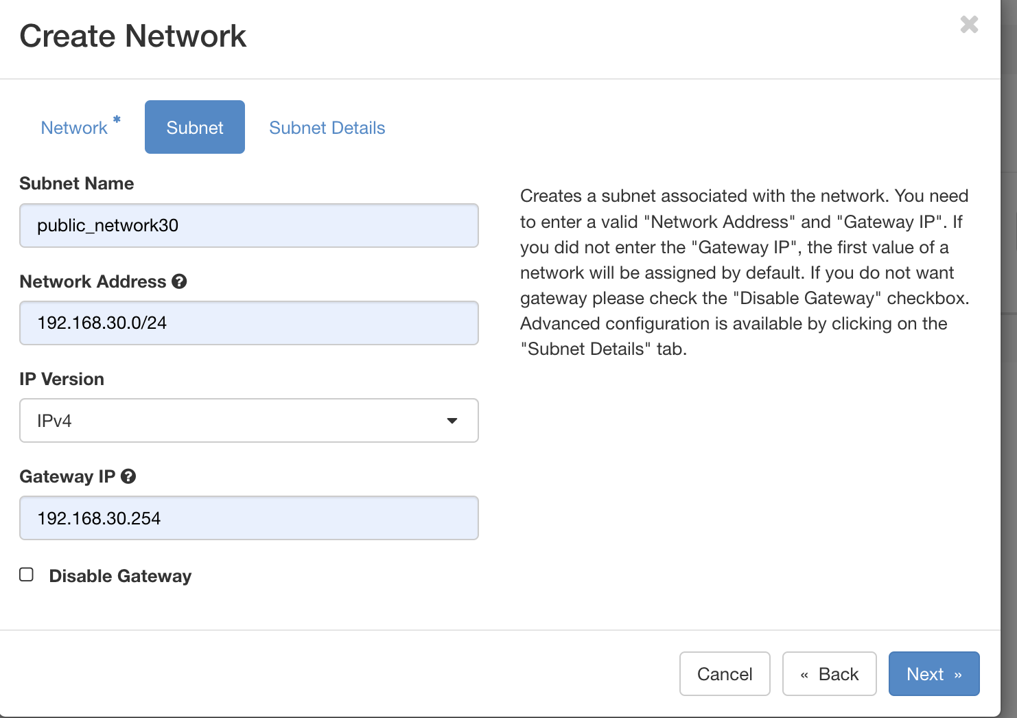 OpenStack Create Public network subnet