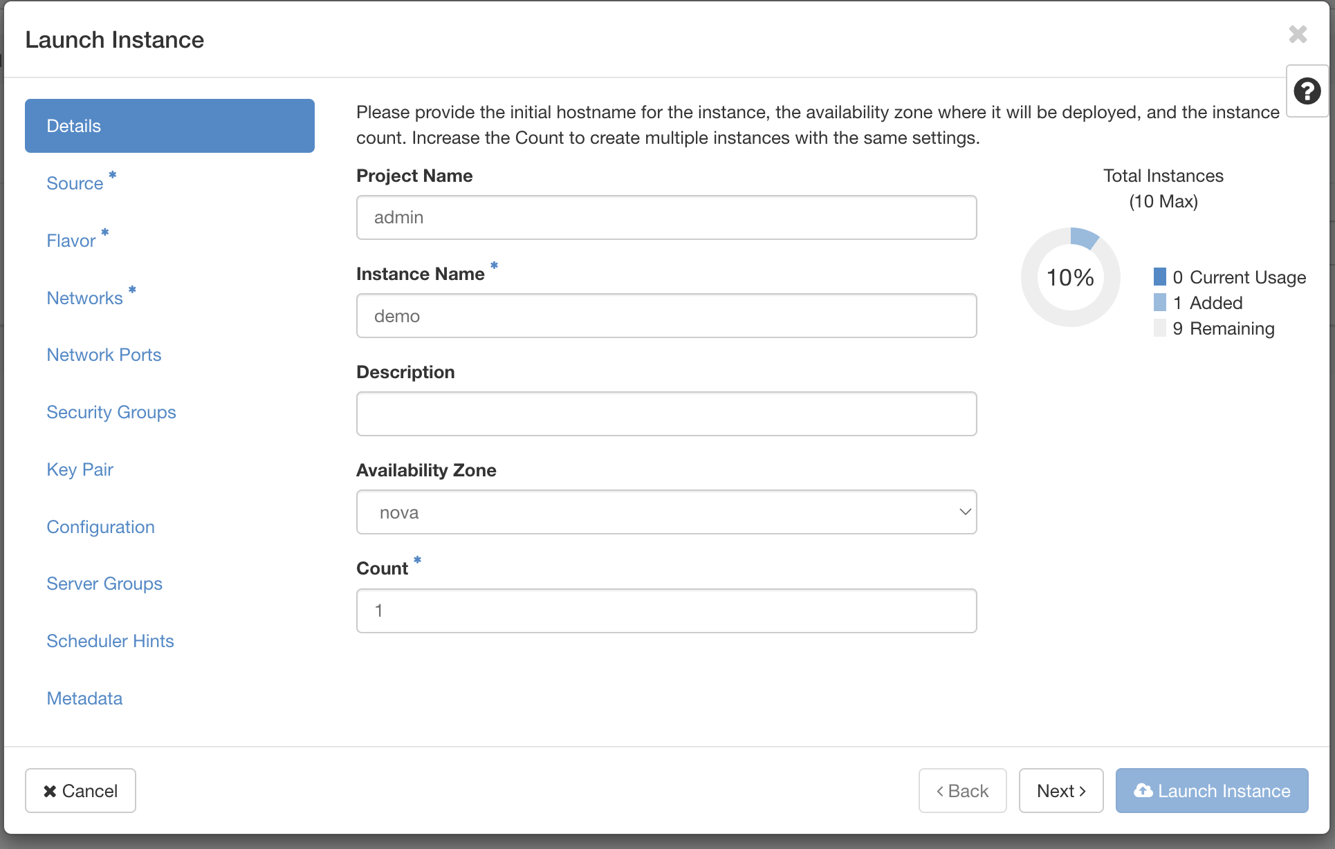 OpenStack Launch Instance